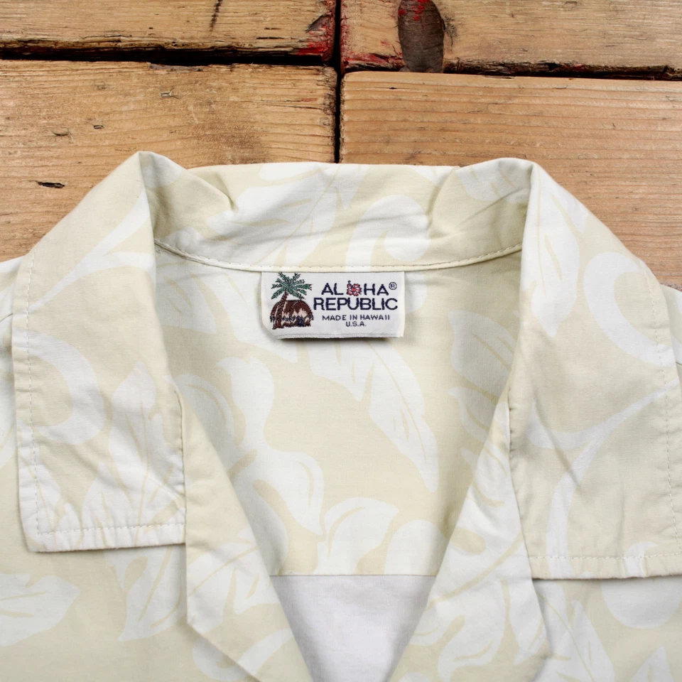 Camisa Hawaiana Vintage Aloha Republic Botón L Hecha en EE. UU. Cerveza Años 90 Para Hombre Beige Foto 3 de 4