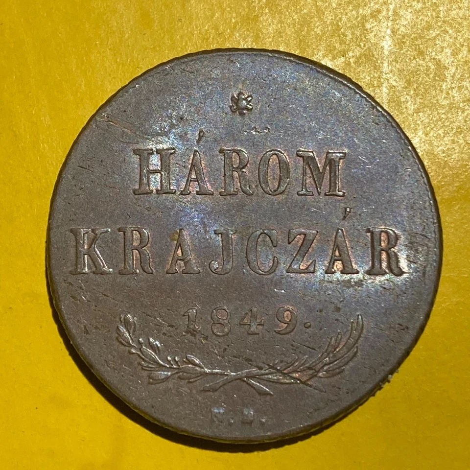 Moneda de cobre 1849 Hungría Guerra de Independencia 3 Krajczar alto grado (algunos rojos) Foto 3 de 4