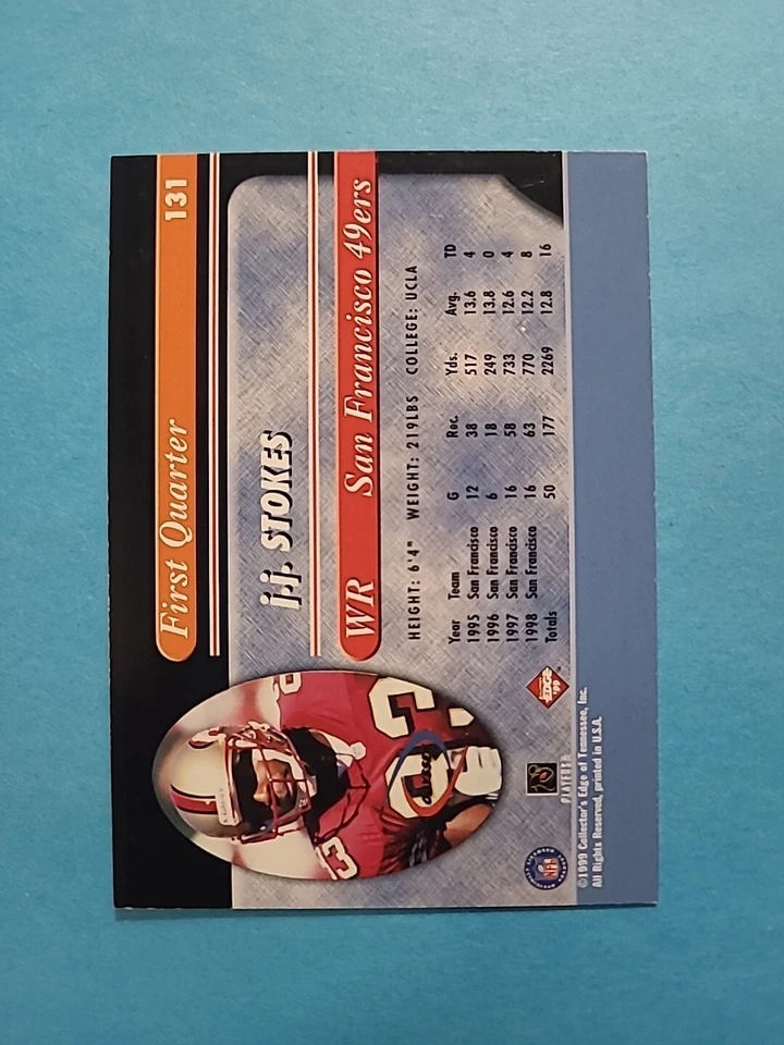 J.J. STOKES 1999 COLLECTOR'S EDGE ODYSSEY FOOTBALL CARD # 131 H5213 - Image 2 of 2