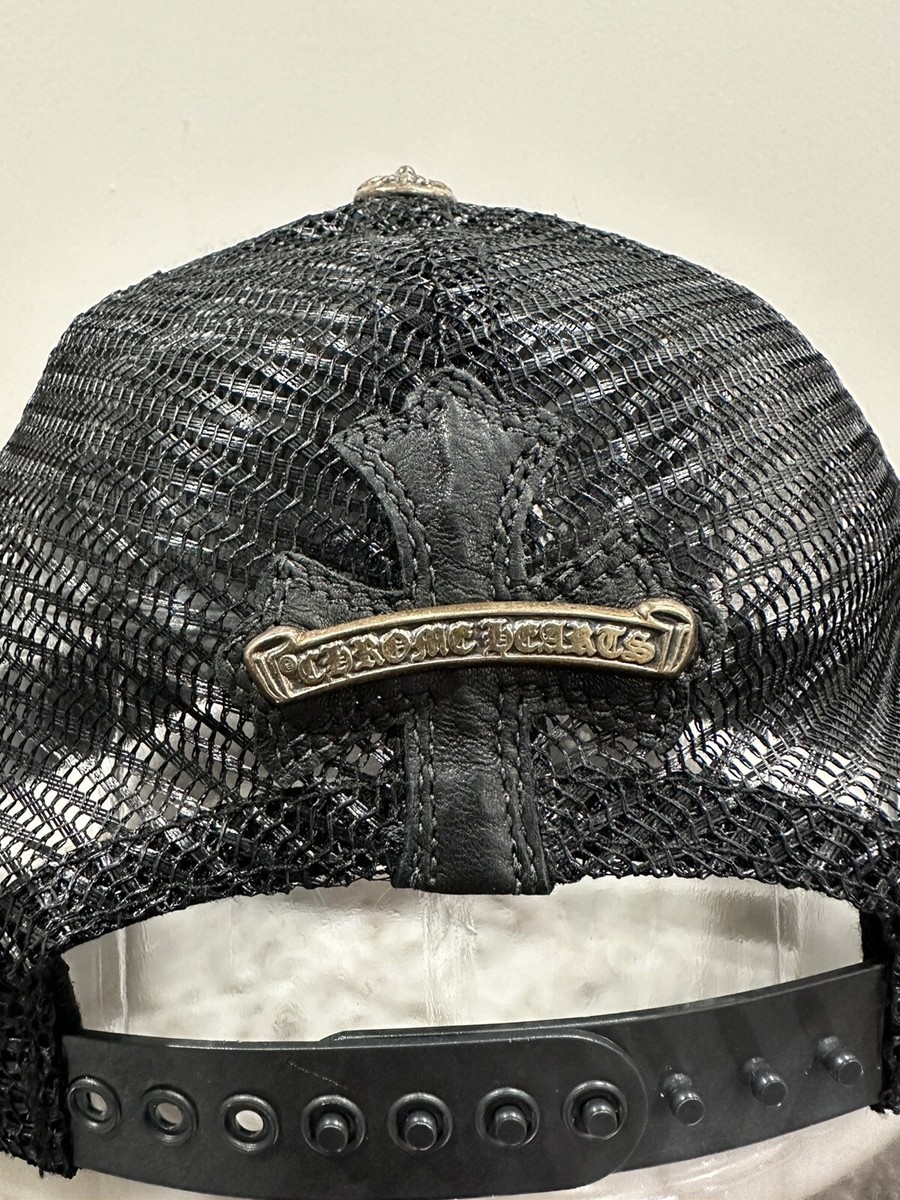 Chrome Hearts Leather Cemetery Cross Patch Black Trucker Hat