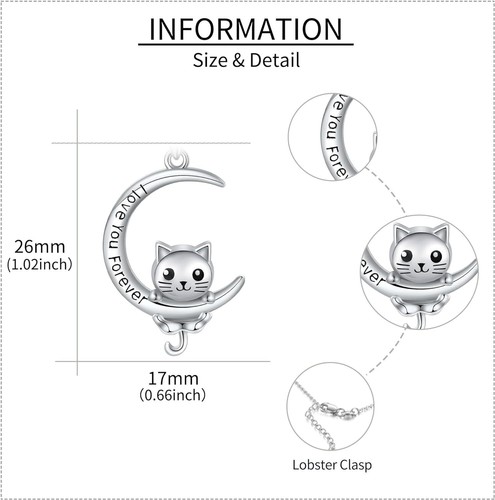 I love you forever Moon Cat Pendant Necklace 925 Sterling Silver Gifts for Women - Picture 6 of 6