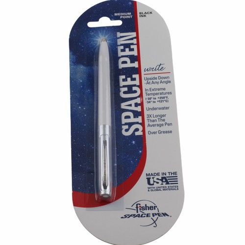 Fisher Space Pen White Barrel tappo cromato PR4 inchiostro nero clip tasca media - Foto 1 di 3