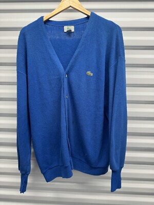 Vintage Chemise Lacoste Knitted Sweater V Neck Men's XLarge Blu