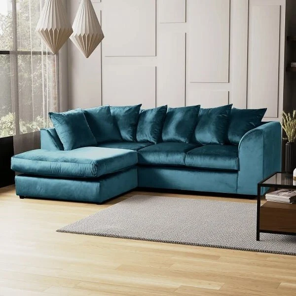 Teal Plush Velvet Sofa Corner 3 2