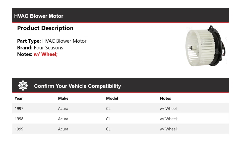 Para 1997-1999 Acura CL Motor de soplador HVAC 4 Seasons 1998 Foto 2 de 4