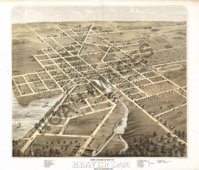 Panoramic Map of Beaver Dam WI 16x20
