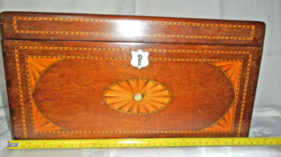 Vintage große Holz Intarsien Intarsien zweistufig Nähen Medizinische Box mit Schlüssel ~ 36x19cm