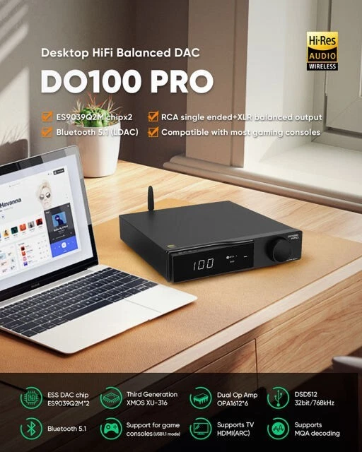 SMSL DO100PRO Desktop HiFi Bilanciato ES9039Q2M *2 DAC Supporto TV HDMI (ARC) PS5 - Immagine 3 di 4