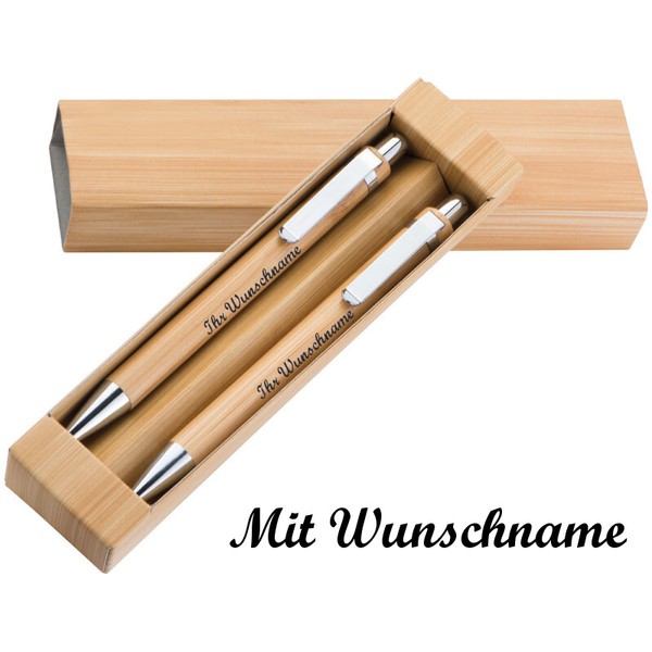 Bambus-Schreibset Mit Namensgravur - Kugelschreiber Und Druckbleistift-image
