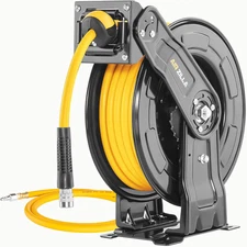 Dual Arm Steel Air Hose Reel 3/8"x65Ft Heavy Duty Auto Rewind with Coupler