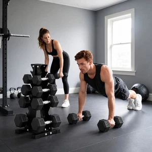 Soozier 210lbs Ensemble de poids Hex Dumbbell avec rack vertical pour gymnastique à domicile