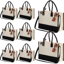 8 PCS Canvas Tote Bag with Shoulder Strap Zipper Opening Grocery Tote for Wom...