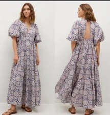 Chufy x Mango Dress Limited Edition Cotton Maxi Purple Floral Sz 6 Paisley Boho