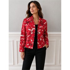 Rafaella Floral Cotton Jacket Blazer Red White Black Size Medium