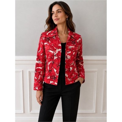 Rafaella Floral Cotton Jacket Blazer Red White Black Size Medium