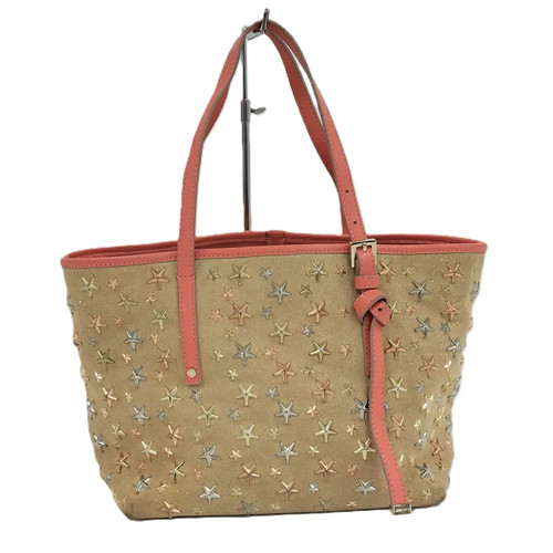JIMMY CHOO Sasha Tote Bag Star Studs Canas Beige