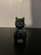 Vtg Blue Mountain Pottery Mini Owl Bird Figurine Teal Green & Black Excellent