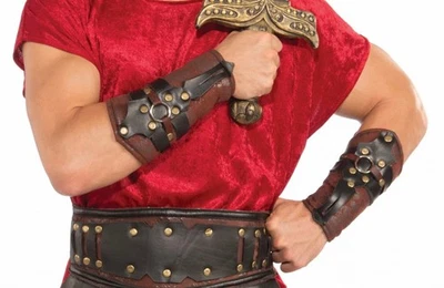 Braune Armstulpen in Leder-Optik für Römer Gladiator Legionär Kostüm LARP - Bild 1 von 4