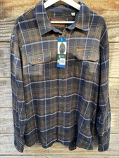 ORVIS MEN'S FLANNEL SHIRT BRAND NEW WITH TAGS LARGE BROWN FLANNEL PLAID BLUE