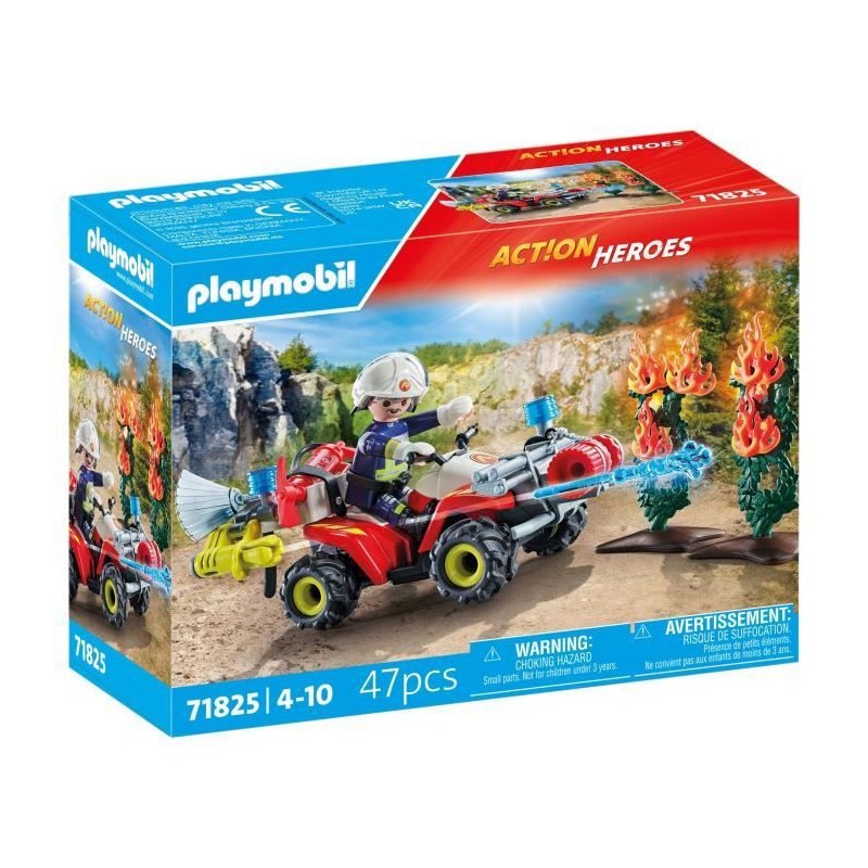PLAYMOBIL 71825 Pompier avec quad à roues libres et buissons ardents amovibles