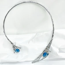 Artisan Modernist Torque Necklace Silver-Tone Turquoise-Colored Stone, Floral