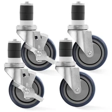 Set of 4 Commercial Caster Wheels, 2 with Brakes for Kitchen Prep & Work Tables
