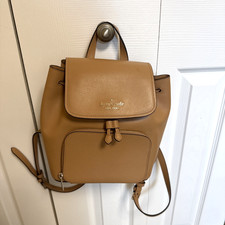 NWOT Kate Spade Drawstring Flap Backpack Grain Leather Brown LOGO Top Handle
