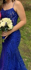 Sherri Hill Blue Sequin Mermaid Prom Dress Lace-Up Back Sweetheart Size 2