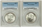 1964-D 1968-D PCGS MS65 Kennedy Half Dollar Pair 50C 90% 40% Silver Lustrous BU