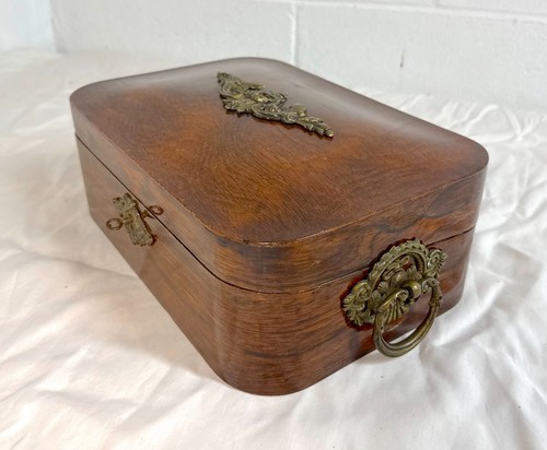Quality antique 19th century handmade wood bronze writing lap desk domed box