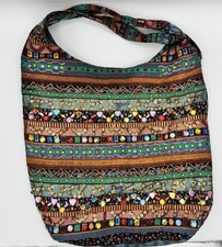 Vintage Boho Embellished Fabric Shoulder Bag Colorful Beaded Festival Style