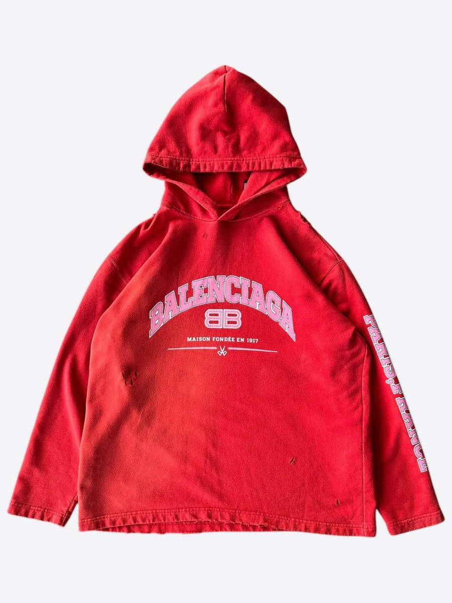 Balenciaga Red & Pink BB Logo Distressed Hoodie | eBay
