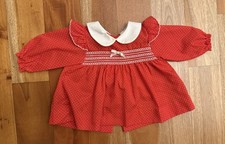 VINTAGE ALEXIS 3 MONTHS RED POLKADOT SMOCKED DRESS MADE IN USA PETER PAN COLLAR