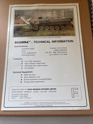Vintage SCAMBA Mine Clearing Plough Firth Defence Systems Aston Works Brochure