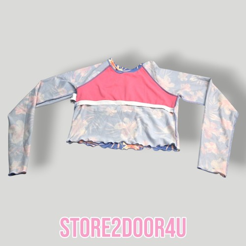 Wonder Nation Girls Swimsuit Top Size XXL (18) Rash Guard Long Sleeve Floral - Picture 7 of 9
