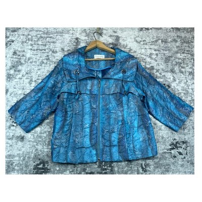 Vtg Erin London Womens S Puffer Coat 90s Blue Marbled Crinkle Arty Avant Garde