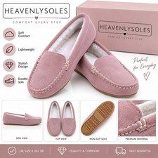 Heavenly Soles Women’s Pink Suede Leather Moccasin Slippers UK 6 Wide