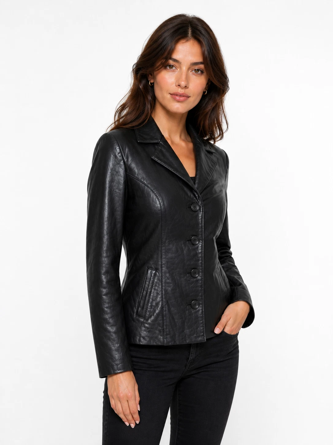 Genuine Black Color Leather Women Jacket Fitted Blazer Style, Tailored S or M