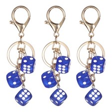 3pcs Lucky Dice Keychain Charm, Resin Dice Keyring with 3 Pendants, Blue
