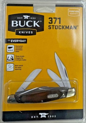 Buck 371 Stockman Manual Folding Knife Clip Spey and Sheepsfoot Blades 0371BRS-C