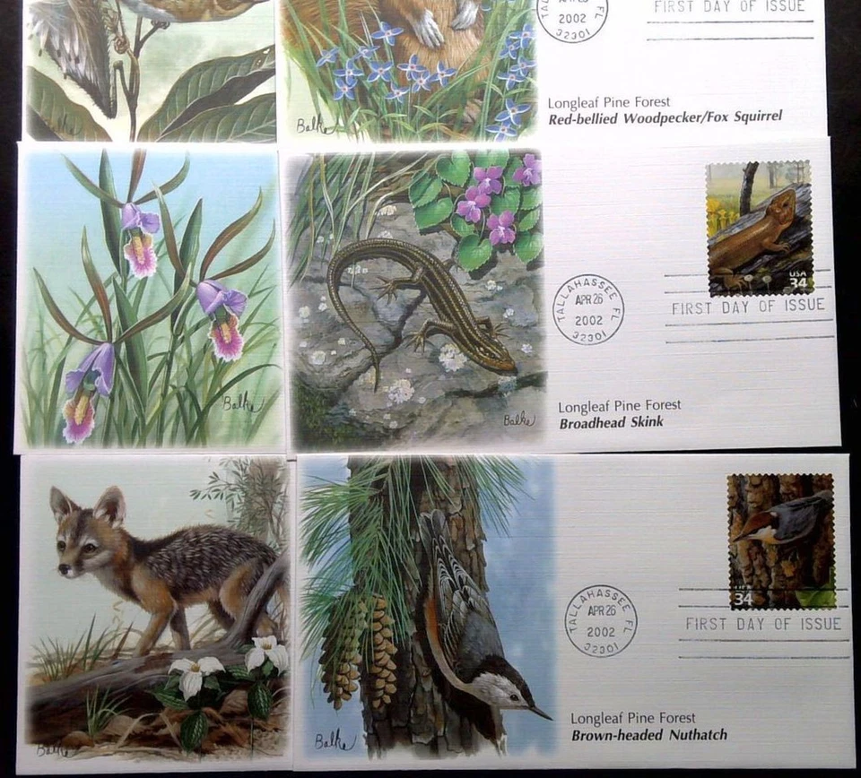 2001 Longleaf Pine Forest 3611a-j FDC Fleetwood Nature woodpecker snake flytrap - Image 3 of 4