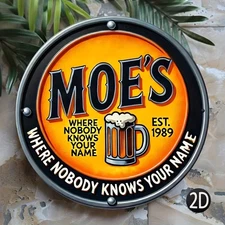 2D Flat, Moe's Springfield American Vintage Tin Metal Signs Wall Art  8x8 Inch