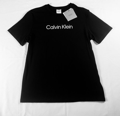 NWT Calvin Klein Women's Signature Logo Cotton Blend Tee US/S RelaxFit Black $39