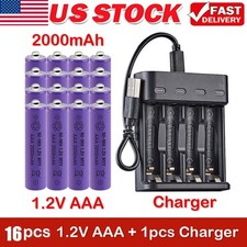AAA Rechargeable Batteries Battery 2000mAh Power Charger lot USA