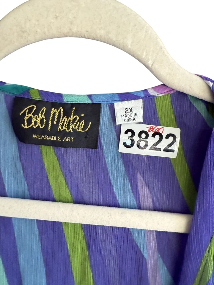 Bob Mackie 花卉开襟无袖背心上衣女式 2X 紫色分层上衣 — 第 2/4 张图片