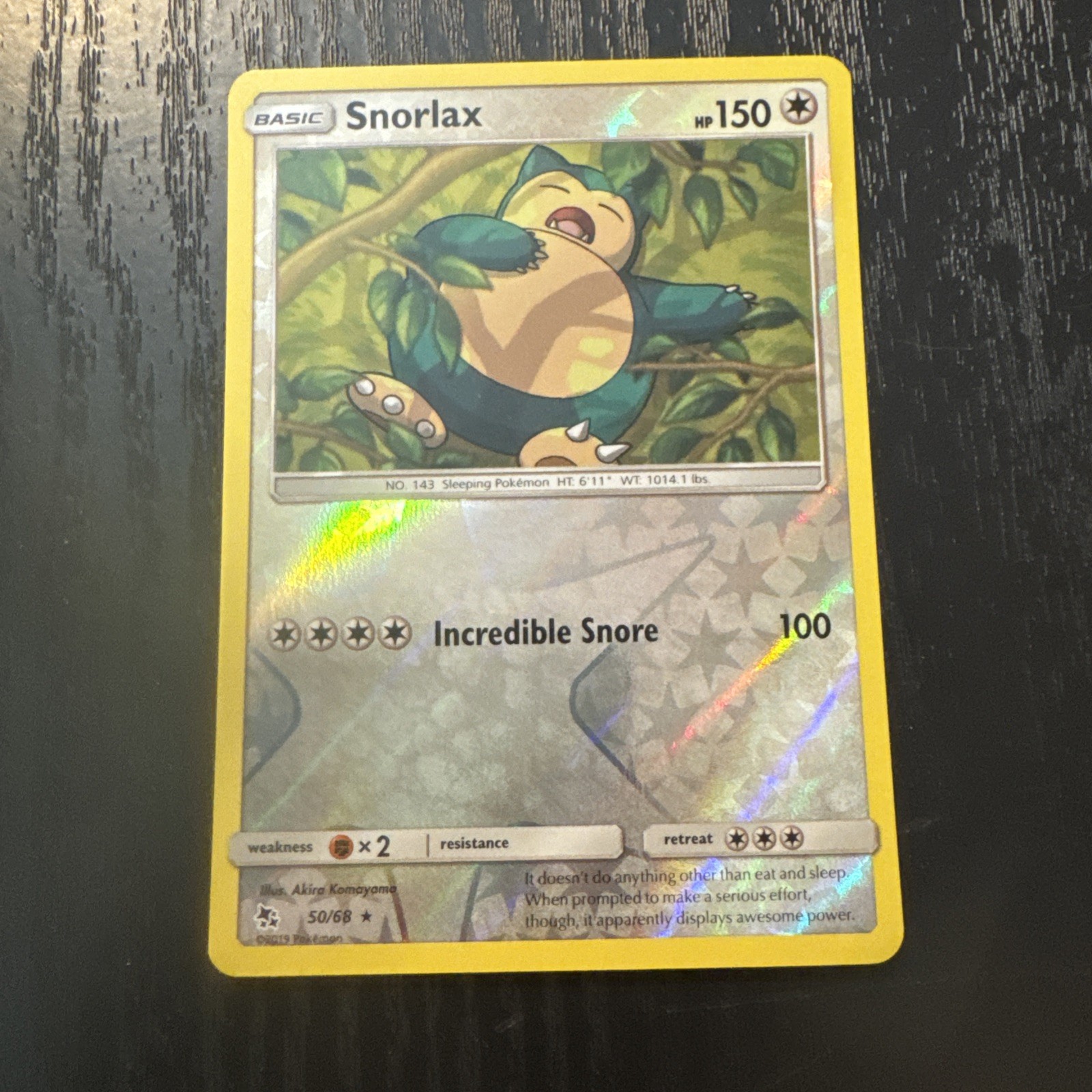 Pokemon Snorlax 50/68 Hidden Fates Reverse Holo Rare - NM