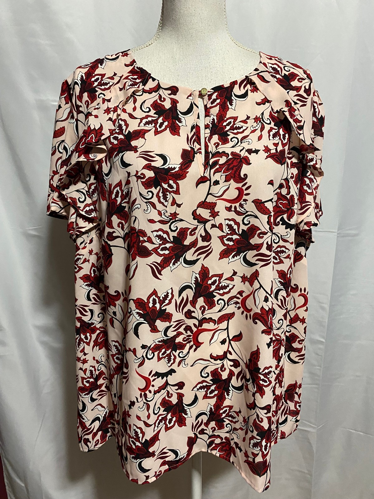 NWT Liz Claiborne Womens Keyhole Neck Short Sleeve Blouse Pink Paisley, Size 1X