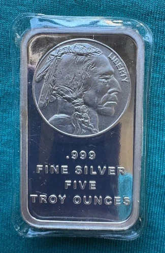 5 oz .999 FINE SILVER BUFFALO BAR SILVERTOWNE BRILLIANT UNCIRCULATED SEALED