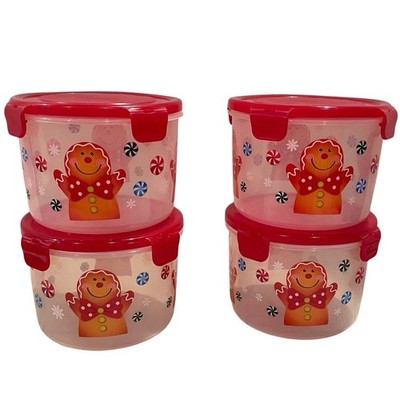 Lock & Lock S/4 Holiday Food Storage Containers 44oz. Gingerbread w/Red Lids NEW