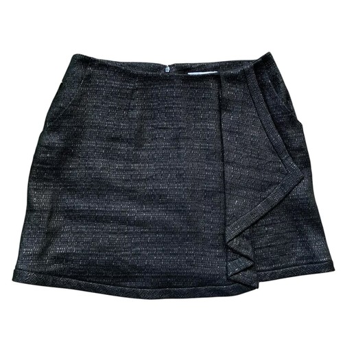 Minifalda plisada negra metálica Adam by Adam Lippes tweed mezcla de lino talla 6 - Imagen 6 de 6